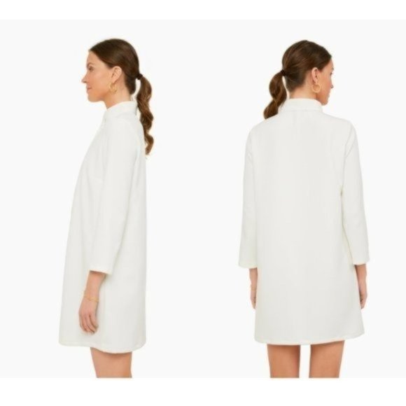 Tuckernuck | NEW White Stretch Crepe Avery Long Sleeve Shirt Dress Size M - Picture 3 of 12